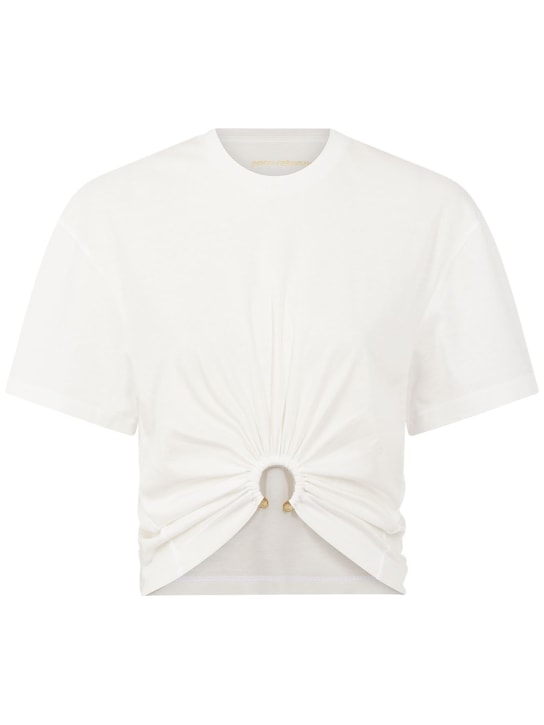 Rabanne: Cotton jersey drape keyhole crop t-shirt - women_0 | Luisa Via Roma