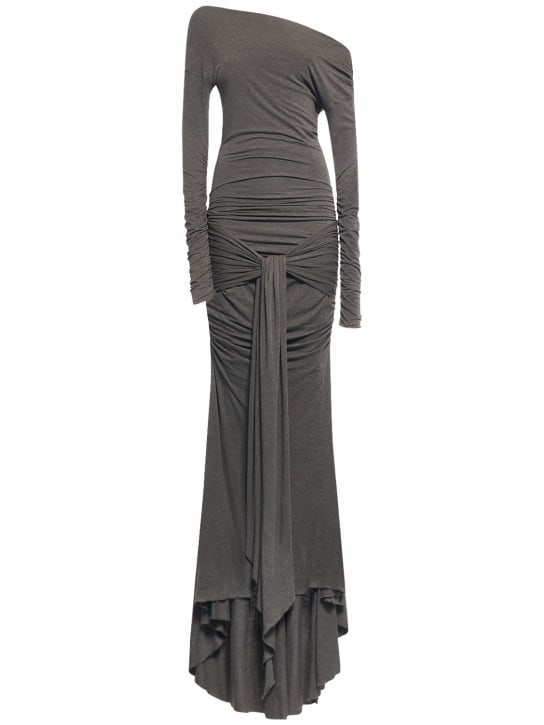 Blumarine: Vestido largo de jersey con un tirante - Gris Oscuro - women_0 | Luisa Via Roma
