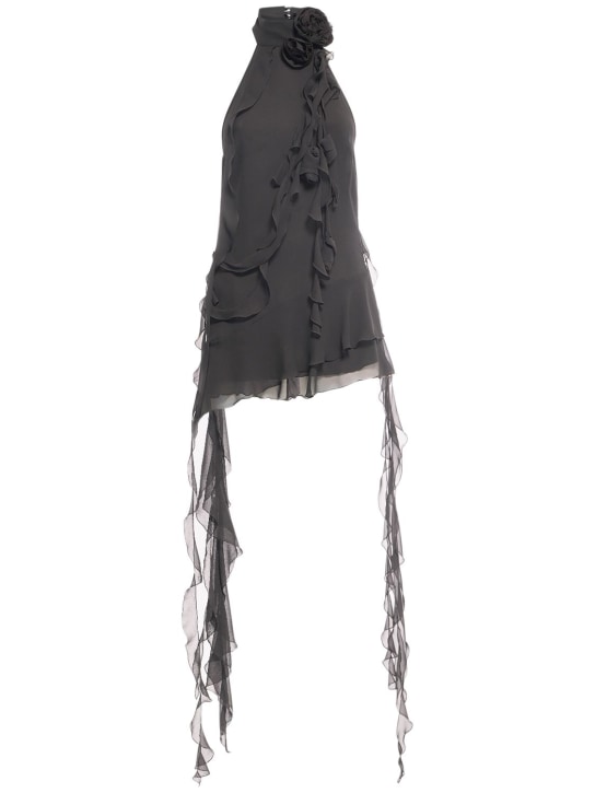 Blumarine: Ruffled silk halter mini dress - Siyah - women_0 | Luisa Via Roma