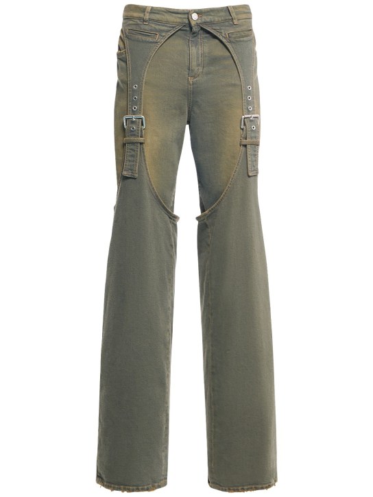Blumarine: Denim wide jeans w/ suspenders - Denim Washed - women_0 | Luisa Via Roma