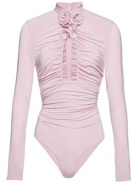 Magda Butrym: Body en jersey de viscose ajourée détail rose 3D - Rose - women_0 | Luisa Via Roma