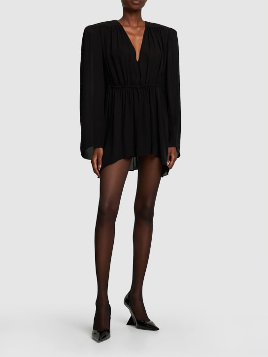 Wardrobe.nyc: Gathered v-neck silk mini dress - Black - women_1 | Luisa Via Roma