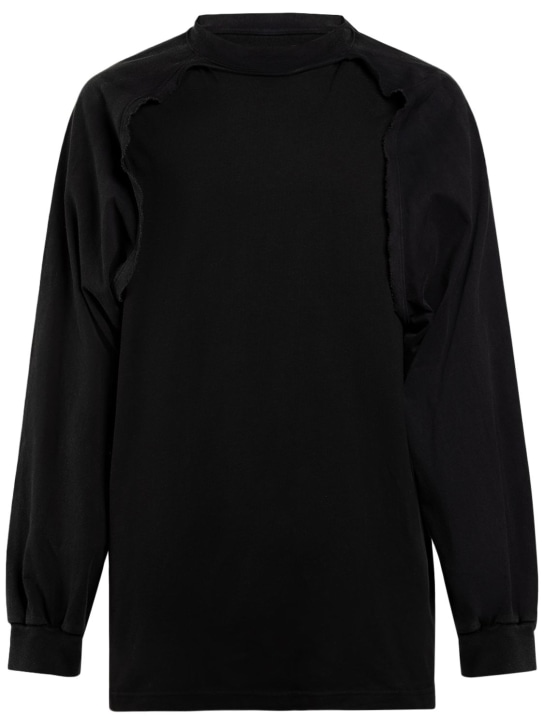 Balenciaga: Camiseta de algodón raglán - Negro Lavado - men_0 | Luisa Via Roma
