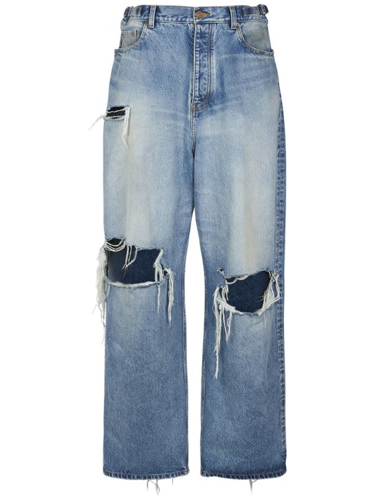 Balenciaga: Destroyed super large cotton baggy jeans - Mavi - men_0 | Luisa Via Roma