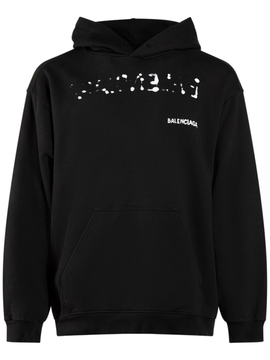 Balenciaga: Cotton hoodie sweatshirt w/ logo - Siyah/Beyaz - men_0 | Luisa Via Roma