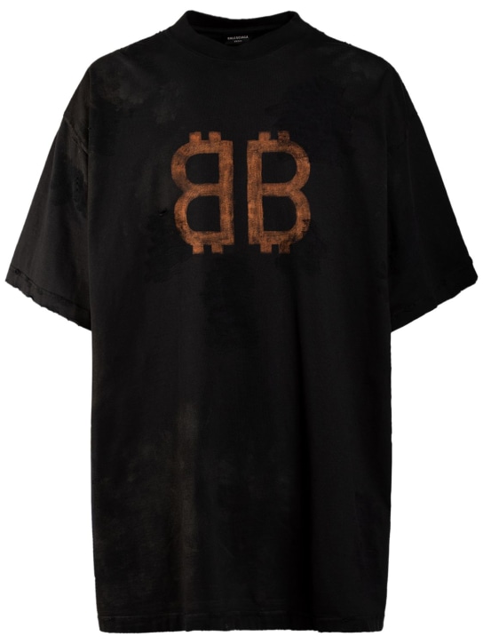 Balenciaga: Camiseta de algodón jersey - Negro Lavado - men_0 | Luisa Via Roma