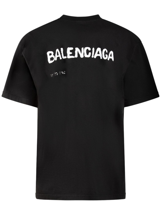 Balenciaga: Printed cotton jersey t-shirt - Black/White - men_4 | Luisa Via Roma