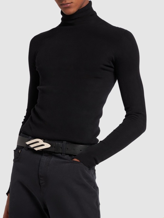 Balenciaga: 3.5cm 3B logo leather belt - Siyah - men_1 | Luisa Via Roma