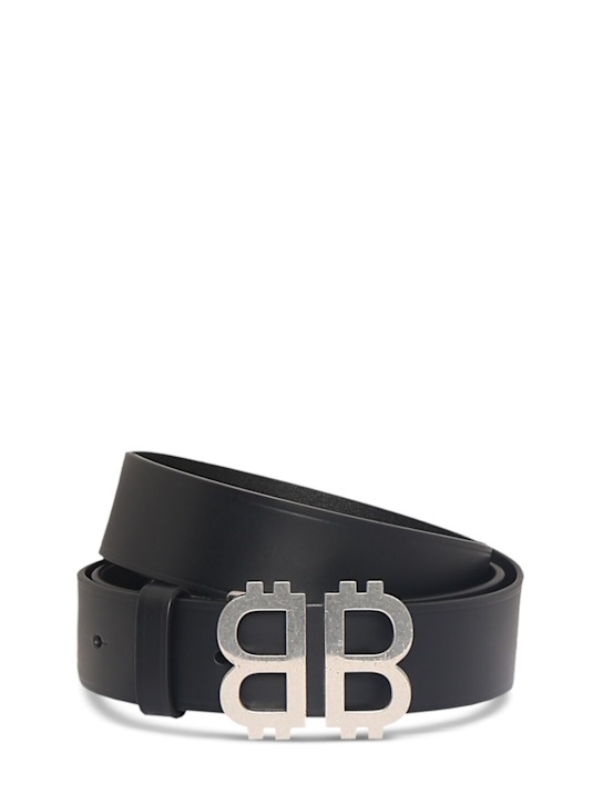 Balenciaga: 3.5cm Crypto BB leather belt - Black - men_0 | Luisa Via Roma
