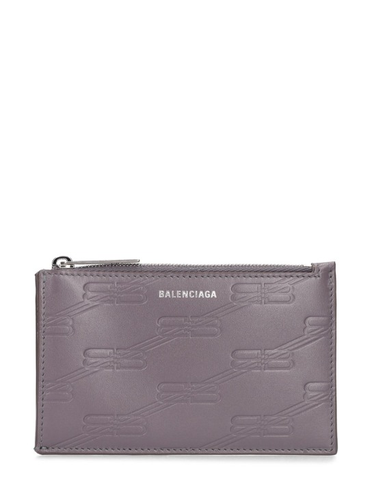 Balenciaga: BB monogram leather wallet - Koyu Gri - men_0 | Luisa Via Roma