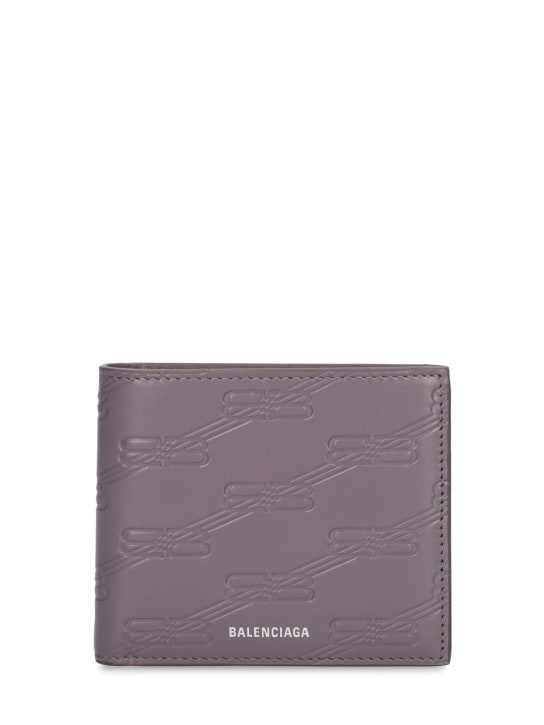 Balenciaga: BB monogram leather billfold wallet - Dark Grey - men_0 | Luisa Via Roma