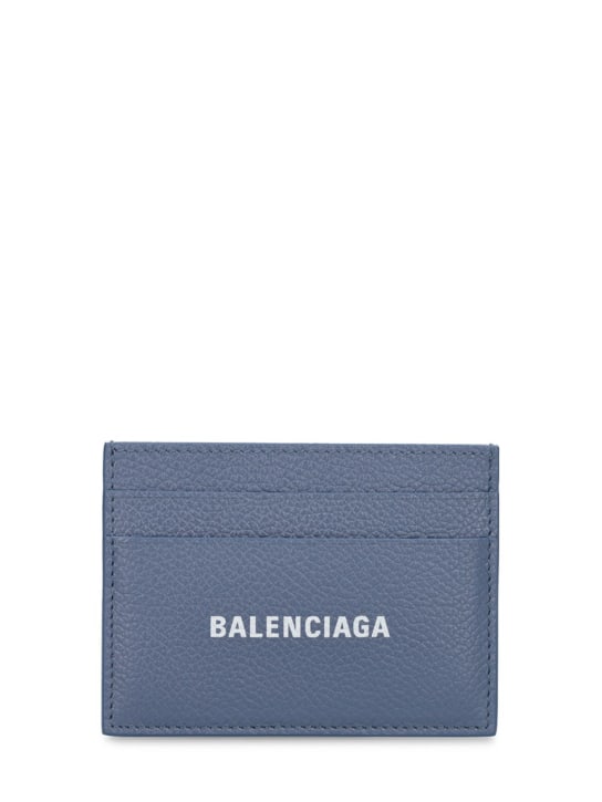 Balenciaga: 가죽 카드 홀더 - 블루/그레이 - men_0 | Luisa Via Roma