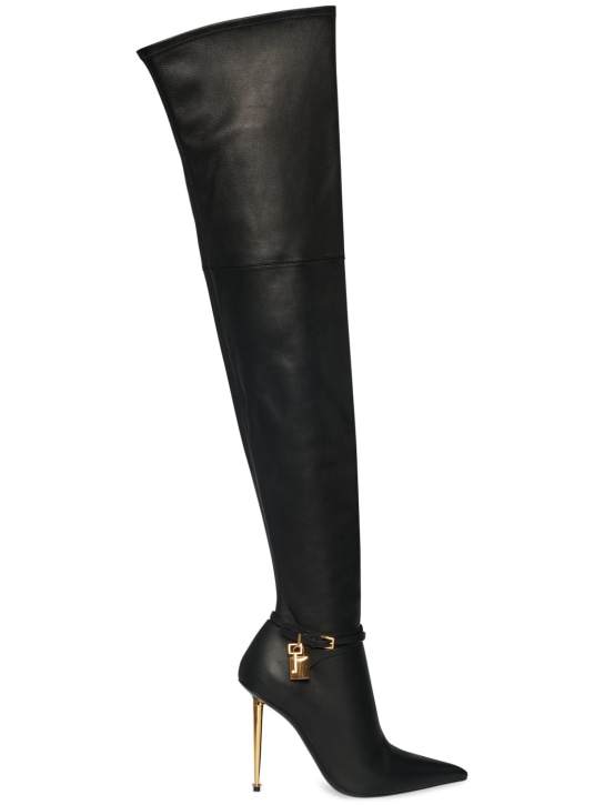 Tom Ford: 105mm hohe Overkneestiefel aus Leder „Padlock“ - Schwarz - women_0 | Luisa Via Roma