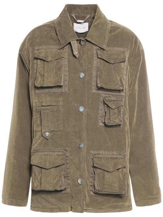 Blumarine: Velvet oversized jacket w/ pockets - Green - women_0 | Luisa Via Roma