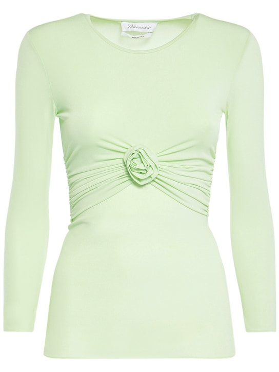 Blumarine: Jersey 3/4 sleeves draped top w/rose - women_0 | Luisa Via Roma