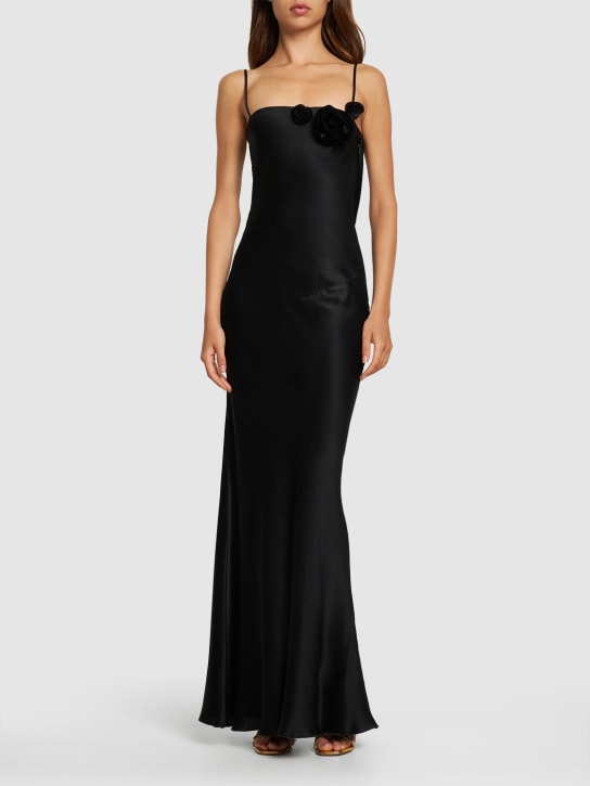 Blumarine: Silk satin blend cutout long dress - Negro - women_1 | Luisa Via Roma