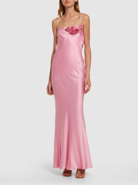Blumarine: Silk satin blend cutout long dress - Rosa Claro - women_1 | Luisa Via Roma