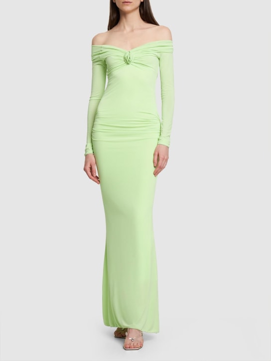 Blumarine: Jersey off-the-shoulder long dress - Verde Claro - women_1 | Luisa Via Roma