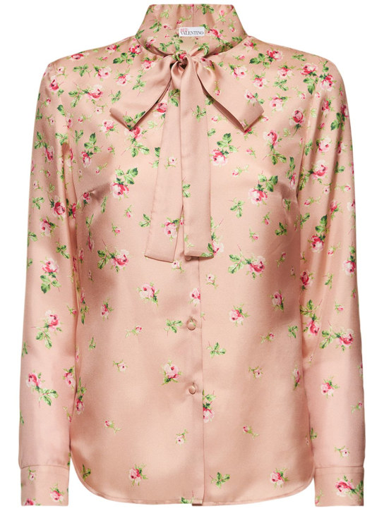 REDValentino: Floral printed silk self-tie shirt - Pink/Multi - women_0 | Luisa Via Roma