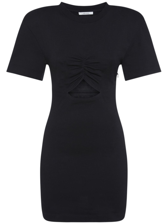 Nensi Dojaka: Cotton jersey draped cutout mini dress - Black - women_0 | Luisa Via Roma