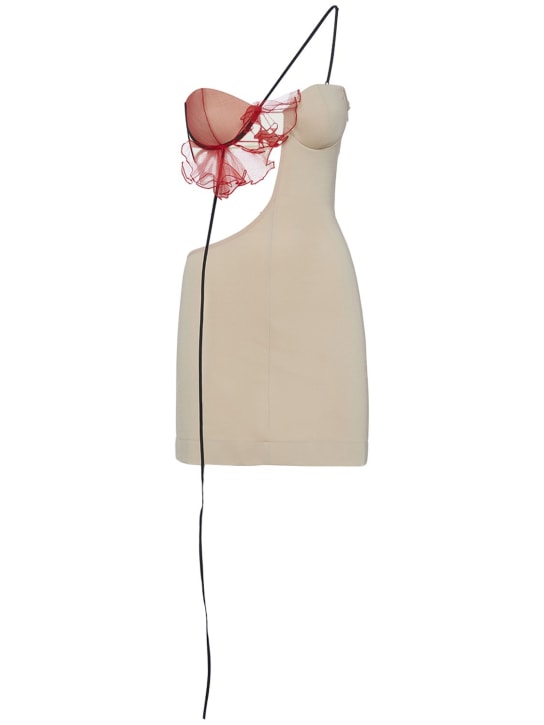 Nensi Dojaka: Jersey mini dress w/ tulle insert - Beige/Red - women_0 | Luisa Via Roma