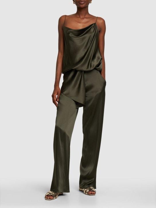 Christopher Esber: Body en satin de soie drapée Verdant Falls - Vert Foncé - women_1 | Luisa Via Roma