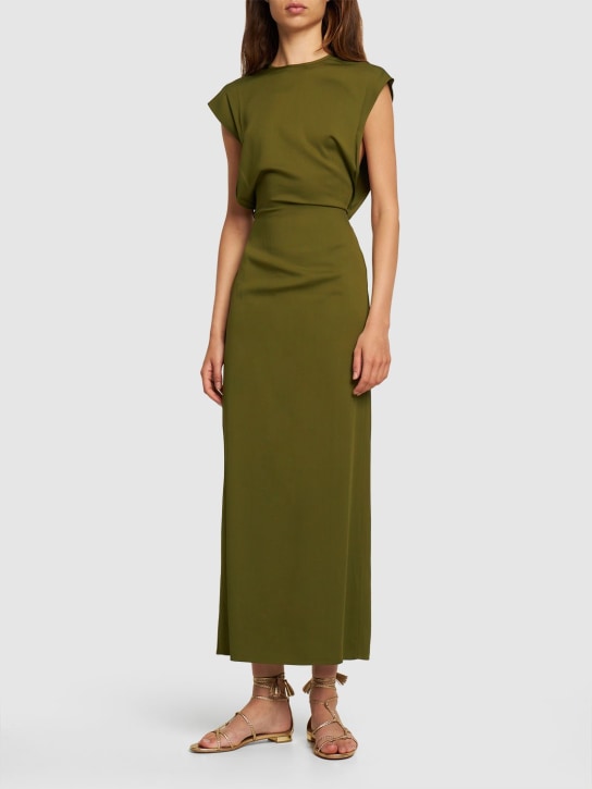 Christopher Esber: Aulenti open back crepe midi dress - Drak Green - women_1 | Luisa Via Roma