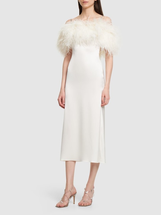David Koma: Satin midi dress w/ feathers - White - women_1 | Luisa Via Roma