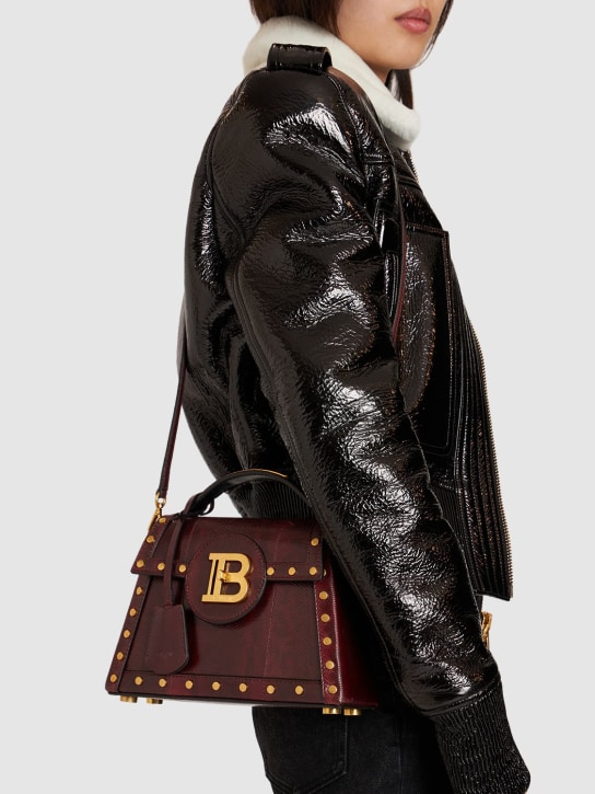 Balmain: Bbuzz Dynastie croco embossed bag - 3ua Bordeaux - women_1 | Luisa Via Roma