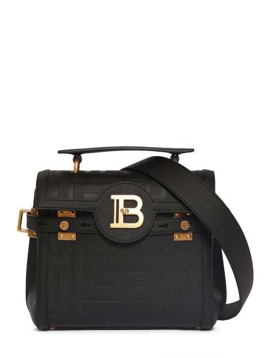 Balmain: Bbuzz 23 monogram grained leather bag - 0pa Noir - women_0 | Luisa Via Roma