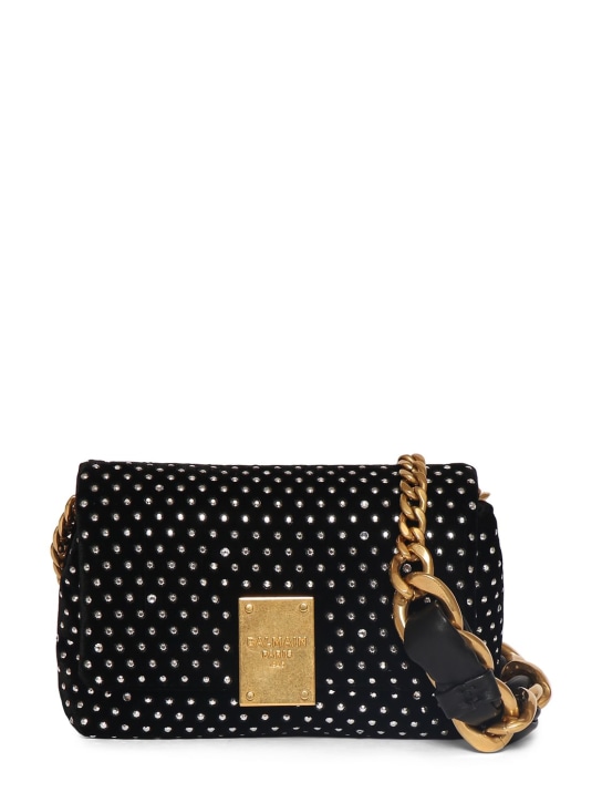 Balmain: Mini 1945 embellished velvet bag - Eac Noir/Argent - women_0 | Luisa Via Roma