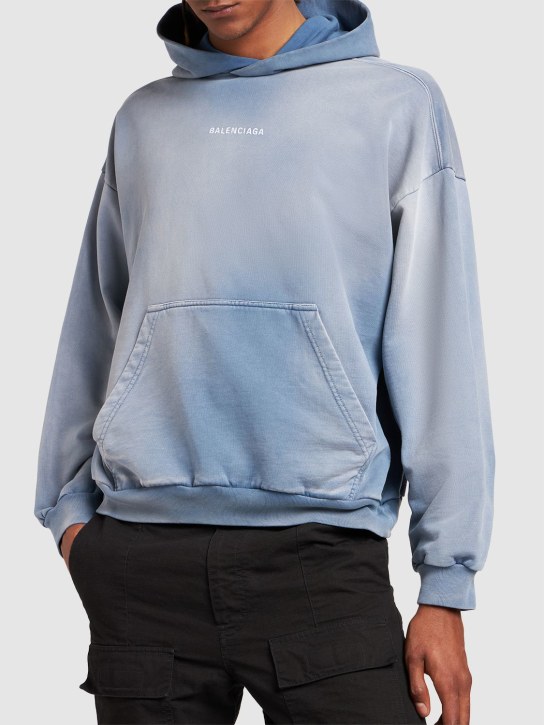 Balenciaga: Embroidered cotton jersey hoodie - Washed Blue - men_1 | Luisa Via Roma