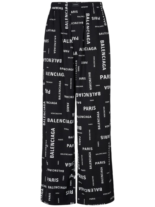 Balenciaga: Paris粘胶纤维府绸裤子 - 黑色/白色 - men_0 | Luisa Via Roma