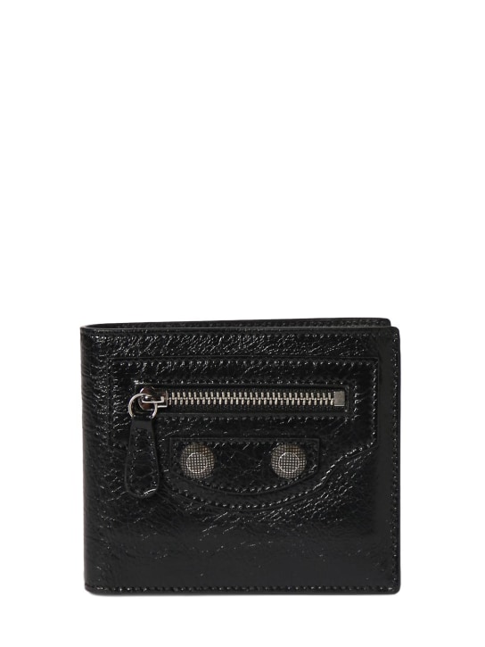 Balenciaga: Cagole leather folded wallet - Siyah - men_0 | Luisa Via Roma