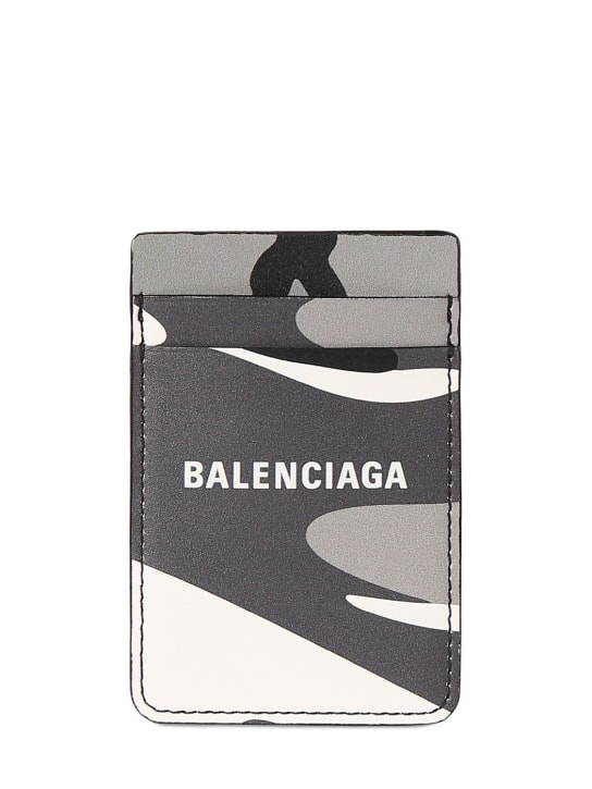 Balenciaga: Everyday camo leather magnet card holder - Gri/Beyaz - men_0 | Luisa Via Roma