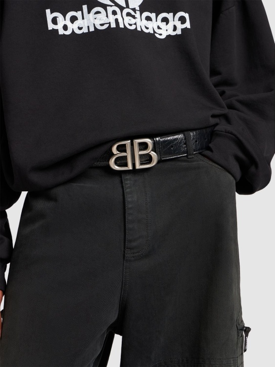 Balenciaga: 40毫米BB Monaco皮革腰带 - 黑色 - men_1 | Luisa Via Roma