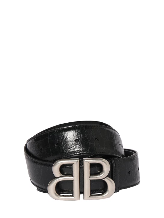 Balenciaga: 40mm BB Monaco leather belt - Black - men_0 | Luisa Via Roma