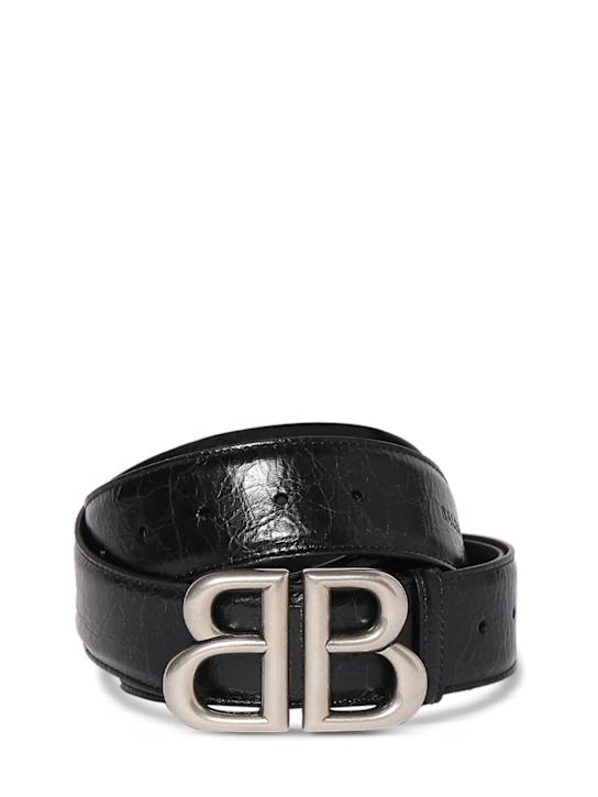 Balenciaga: 40mm BB Monaco leather belt - Black - men_0 | Luisa Via Roma