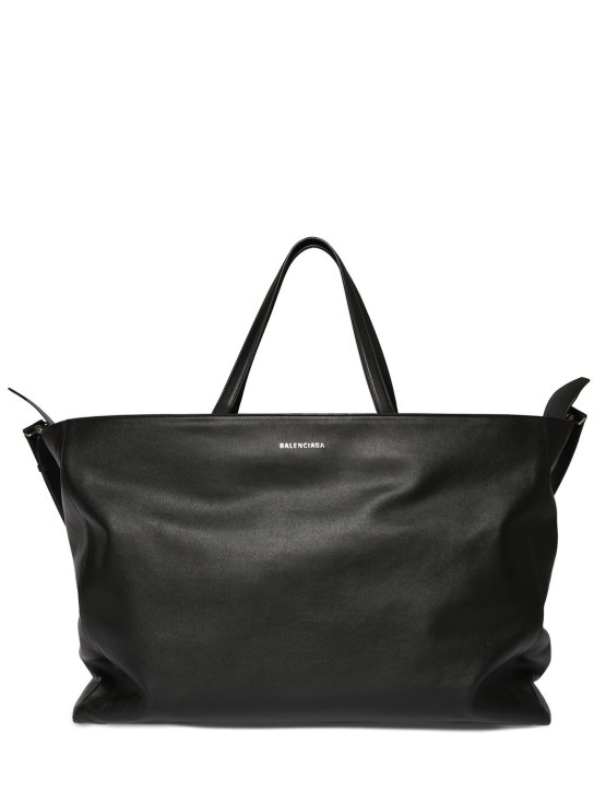 Balenciaga: XL carryall leather tote bag - Siyah - men_0 | Luisa Via Roma