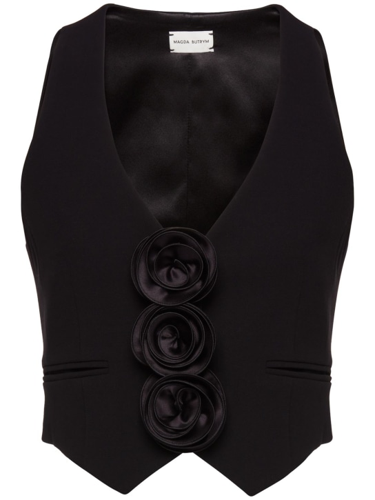 Magda Butrym: Gilet in twill di lana con rose - Nero - women_0 | Luisa Via Roma