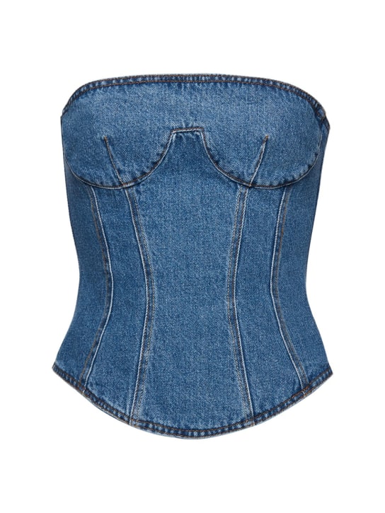 Magda Butrym: Strapless cotton denim corset top - Mavi - women_0 | Luisa Via Roma