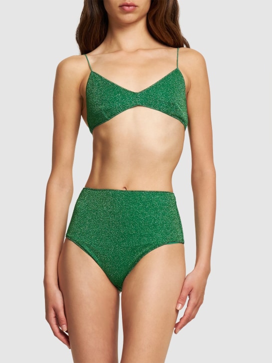 Oséree Swimwear: Set bikini vita alta Lumière in lurex - Verde - women_1 | Luisa Via Roma