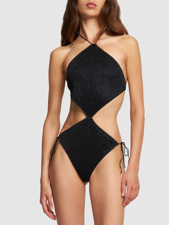 Oséree Swimwear: Lumiere Maillot lurex diamond swimsuit - Black - women_1 | Luisa Via Roma