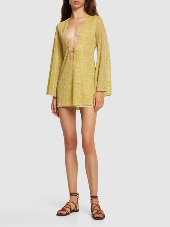 Oséree Swimwear: Lumiere lurex mini kaftan dress - Yellow - women_1 | Luisa Via Roma