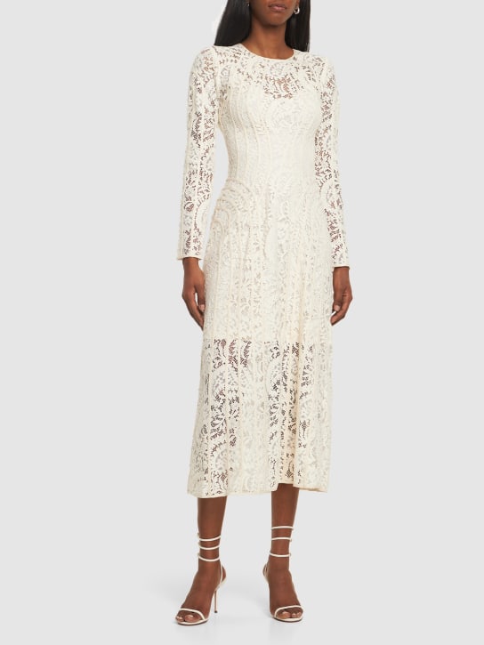 Zimmermann: Devi cotton blend lace midi dress - Krem - women_1 | Luisa Via Roma