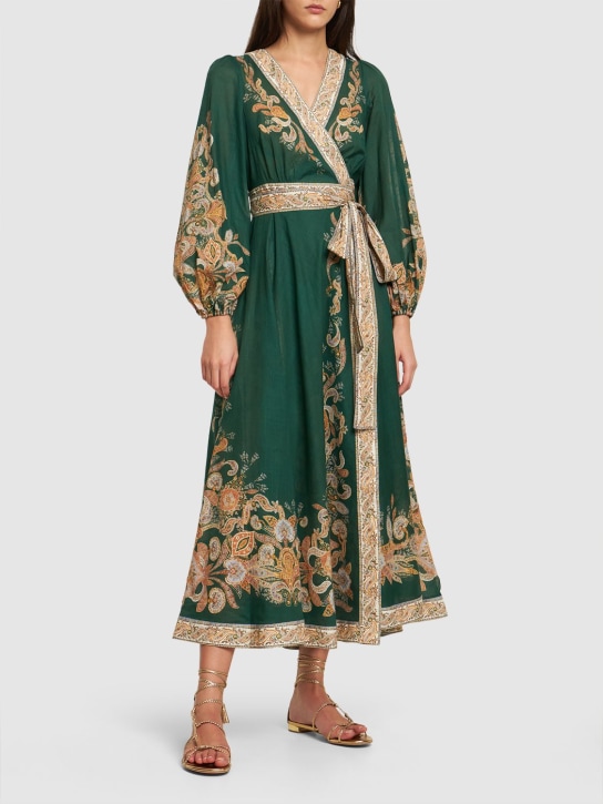 Zimmermann: Devi printed cotton wrap midi dress - Multicolor - women_1 | Luisa Via Roma