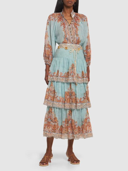 Zimmermann: Devi printed tiered maxi skirt - Multicolor - women_1 | Luisa Via Roma