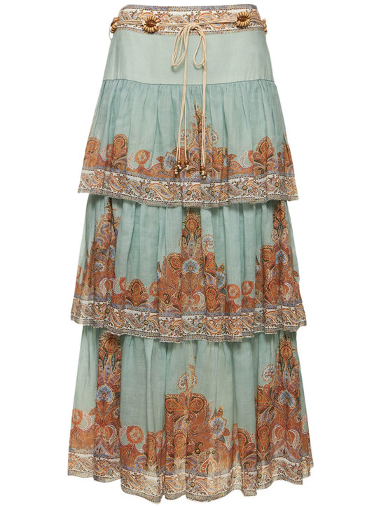 Zimmermann: Devi printed tiered maxi skirt - Multicolor - women_0 | Luisa Via Roma