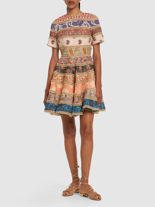 Zimmermann: Devi short sleeved linen mini dress - Multicolor - women_1 | Luisa Via Roma