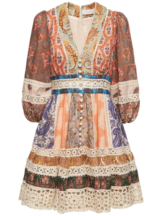 Zimmermann: Devi printed linen mini dress w/lace - Multicolor - women_0 | Luisa Via Roma